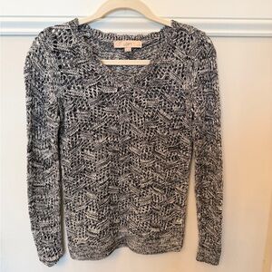 LOFT Black and White Marled Open Knit Sweater